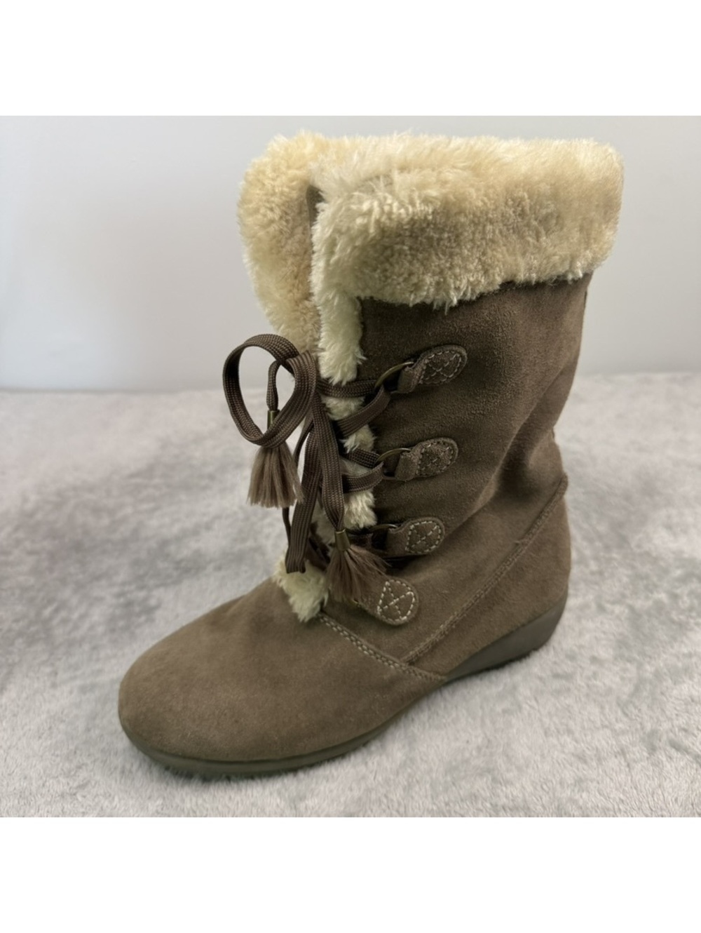 Sporto Jewel Brown Suede Faux Fur Lace-Up Winter Boots Women’s Size 7M